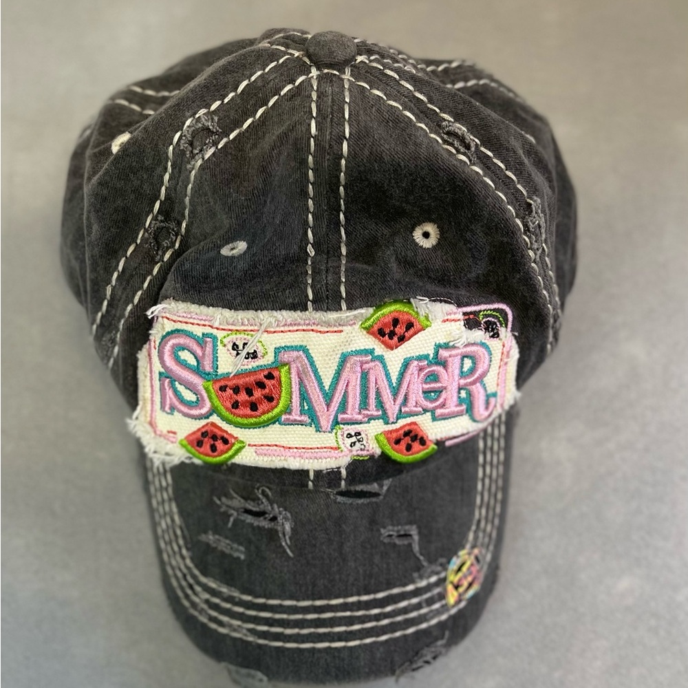 District Black Cotton Baseball Hat Distressed with Contrast Stitching NWOT